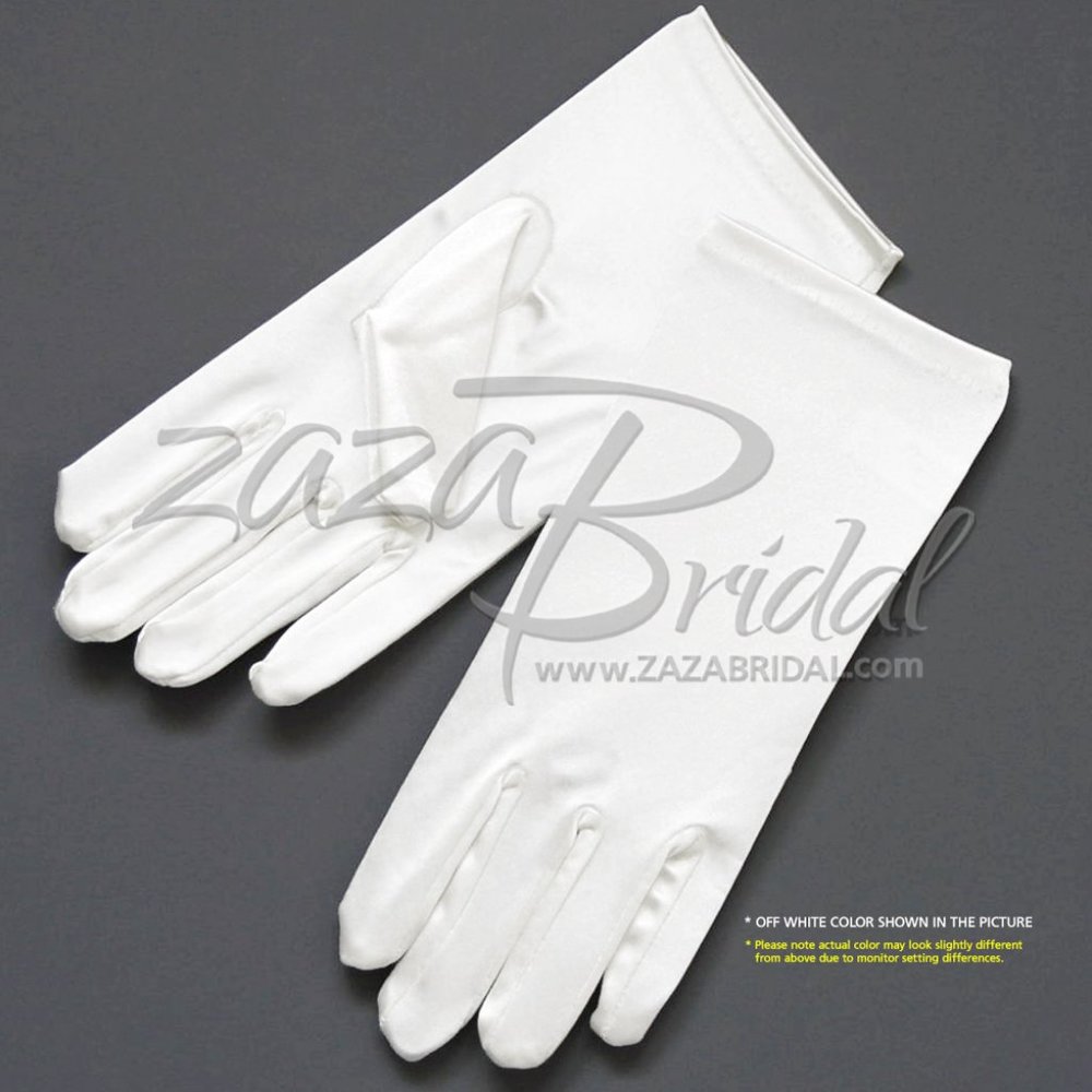 Shiny Stretch Satin Dress Gloves Wrist Length 2BL - Off White
